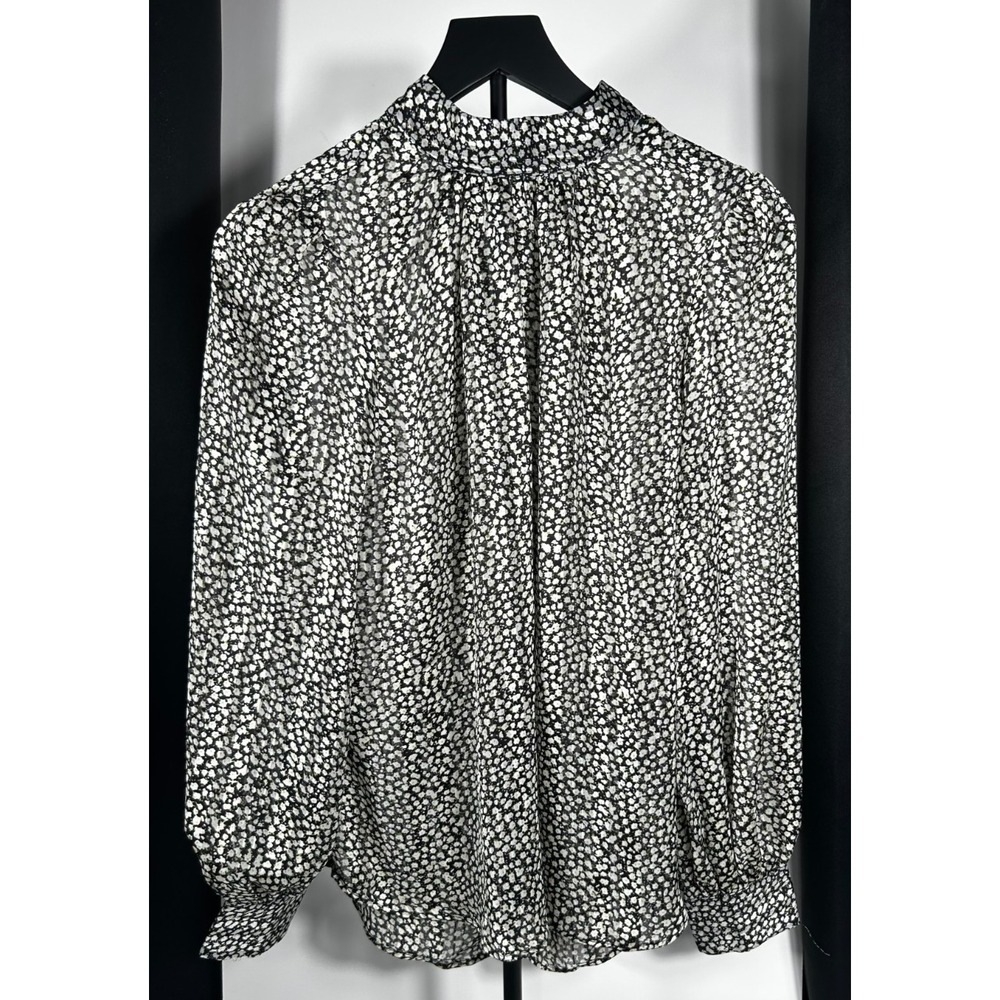 H&M Women's Sheer Floral Blouse Medium Black White Cottagecore Chic Boho